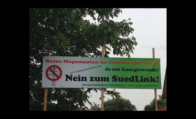 Banner der BI Calenberger Land gegen Suedlink - 